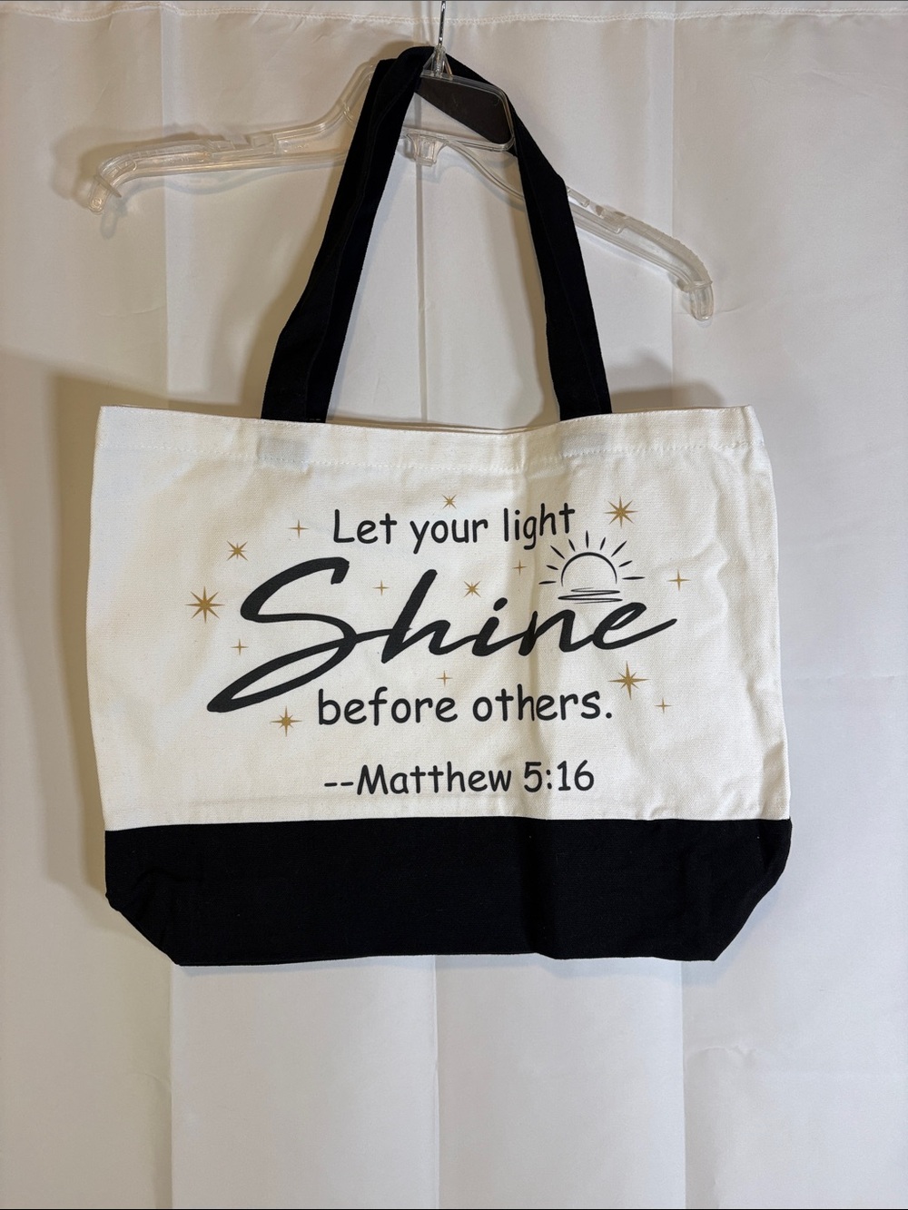 Othr White and Black 'Let Your Light Shine' Canvas Tote